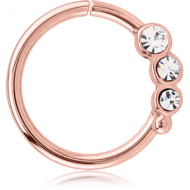 ROSE GOLD PVD COATED SURGICAL STEEL VALUE JEWELLED SEAMLESS RING - LEFT - TRIPLE GEM PIERCING