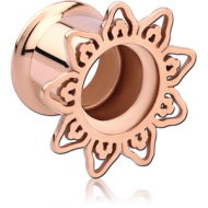 ROSE GOLD PVD COATED STAINLESS STEEL DOUBLE FLARED INTERNALLY THREADED TUNNEL - FILIGREE