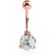 ROSE GOLD PVD COATED SURGICAL STEEL ROUND PRONG SET 8MM CZ JEWELLED NAVEL BANANA PIERCING