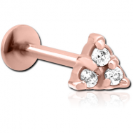 ROSE GOLD PVD COATED SURGICAL STEEL INTERNALLY THREADED JEWELLED MICRO LABRET