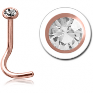 ROSE GOLD PVD COATED SURGICAL STEEL SWAROVSKI CRYSTAL JEWELLED CURVED NOSE STUD PIERCING