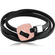 ROSE GOLD PVD COATED SURGICAL STEEL KOOL KATANA BRACELET WITH LEATHER