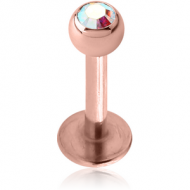 ROSE GOLD PVD COATED SURGICAL STEEL JEWELLED LABRET PIERCING