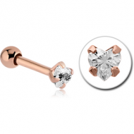 ROSE GOLD PVD COATED SURGICAL STEEL HEART PRONG SET JEWELLED TRAGUS MICRO BARBELL PIERCING