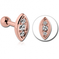 ROSE GOLD PVD COATED SURGICAL STEEL JEWELLED TRAGUS MICRO BARBELL PIERCING