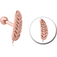 ROSE GOLD PVD COATED SURGICAL STEEL TRAGUS MICRO BARBELL - LEAF