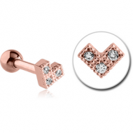 ROSE GOLD PVD COATED SURGICAL STEEL JEWELLED TRAGUS MICRO BARBELL - HEART V PIERCING