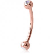 ROSE GOLD PVD COATED SURGICAL STEEL DOUBLE JEWELLED CURVED MICRO BARBELL PIERCING