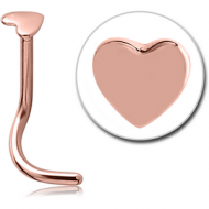 ROSE GOLD PVD COATED SURGICAL STEEL HEART CURVED NOSE STUD PIERCING