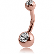 ROSE GOLD PVD COATED SURGICAL STEEL DOUBLE JEWELLED MINI NAVEL BANANA