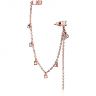 ROSE GOLD PVD COATED SURGICAL STEEL JEWELLED EAR CUFF - HEART AND LOCK