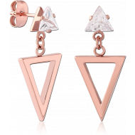 ROSE GOLD PVD COATED SURGICAL STEEL JEWELLED CHAIN EAR STUDS PAIR