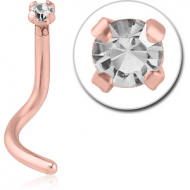 ROSE GOLD PVD COATED SURGICAL STEEL CURVED PRONG SET 1.5MM JEWELLED NOSE STUD