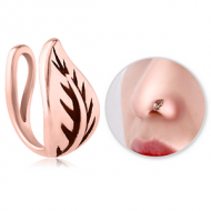 ROSE GOLD PVD COATED SURGICAL STEEL NOSE CLIP - LEAF PIERCING