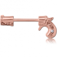 ROSE GOLD PVD COATED SURGICAL STEEL NIPPLE BAR - GUN PIERCING