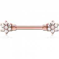 ROSE GOLD PVD COATDE SURGICAL STEEL JEWELLED NIPPLE BAR - FLOWER PIERCING