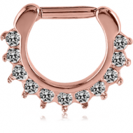 ROSE GOLD PVD COATED SURGICAL STEEL ROUND PRONG SET SWAROVSKI CRYSTAL JEWELLED HINGED SEPTUM CLICKER RING PIERCING