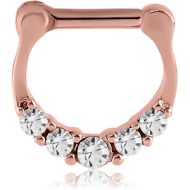 ROSE GOLD PVD COATED SURGICAL STEEL ROUND JEWELLED HINGED SEPTUM CLICKER PIERCING