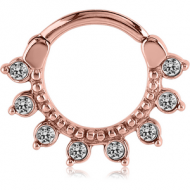 ROSE GOLD PVD COATED SURGICAL STEEL ROUND JEWELLED HINGED SEPTUM CLICKER