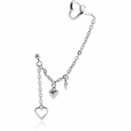 SURGICAL STEEL EAR CUFF CHAIN WITH FOUR HEARTS