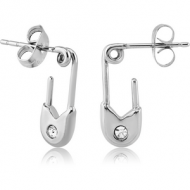 SURGICAL STEEL JEWELLED EAR STUDS PAIR - SAFETY PIN