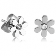 SURGICAL STEEL JEWELLED EAR STUDS PAIR - FLOWER