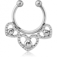 SURGICAL STEEL FAKE SEPTUM RING - THREE HEARTS PIERCING