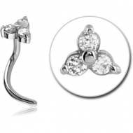 SURGICAL STEEL CURVED PRONG SET JEWELLED TRINITY NOSE STUD PIERCING
