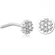SURGICAL STEEL 90 DEGREE JEWELLED NOSE STUD - FLOWER PIERCING
