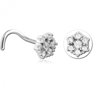 SURGICAL STEEL CURVED JEWELLED NOSE STUD - FLOWER PIERCING