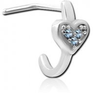 SURGICAL STEEL 90 DEGREE JEWELLED WRAP AROUND NOSE STUD - HEART PIERCING
