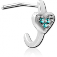 SURGICAL STEEL 90 DEGREE JEWELLED WRAP AROUND NOSE STUD - HEART PIERCING