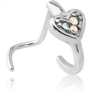 SURGICAL STEEL CURVED JEWELLED WRAP AROUND NOSE STUD - HEART PIERCING