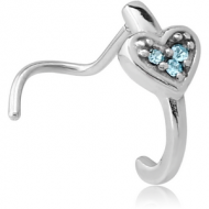 SURGICAL STEEL CURVED JEWELLED WRAP AROUND NOSE STUD - HEART PIERCING