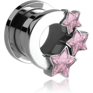 STAINLESS STEEL JEWELLED THREADED TUNNEL WITH STARS PIERCING