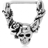 SURGICAL STEEL NIPPLE CLICKER - SKULLS AND ROSE PIERCING