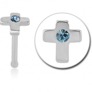 SURGICAL STEEL JEWELLED CROSS NOSE BONE PIERCING