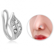 SURGICAL STEEL JEWELLED NOSE CLIP - LEAF PIERCING