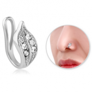 SURGICAL STEEL JEWELLED NOSE CLIP - LEAF