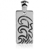 SURGICAL STEEL PENDANT - WAVES ON RECTANGLE