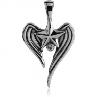 SURGICAL STEEL JEWELLED PENDANT - STAR WITH WINGS