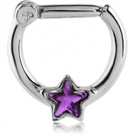 SURGICAL STEEL STAR JEWELLED HINGED SEPTUM CLICKER PIERCING