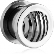 STAINLESS STEEL THREADED TUNNEL WITH SURGICAL STEEL TOP - STRIPES DOME PIERCING