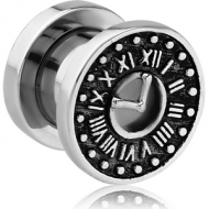 STAINLESS STEEL THREADED TUNNEL WITH SURGICAL STEEL TOP - VINTAGE ANALOG CLOCK