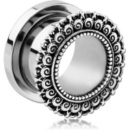 STAINLESS STEEL THREADED TUNNEL WITH SURGICAL STEEL TOP - FLOWER FILIGREE PIERCING