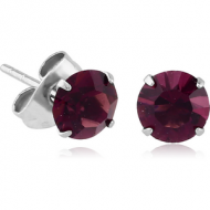 SURGICAL STEEL ROUND PRONG SET jewelled EAR STUDS PAIR