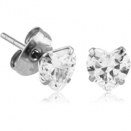 SURGICAL STEEL HEART PRONG SET JEWELLED EAR STUDS PAIR