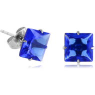 SURGICAL STEEL SQUARE PRONG SET JEWELLED EAR STUDS PAIR