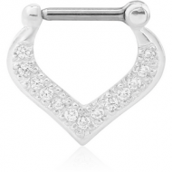 STERLING SILVER 925 JEWELLED HINGED SEPTUM CLICKER PIERCING