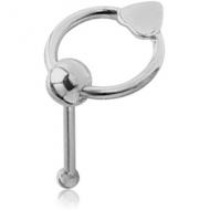 STERLING SILVER 925 BALL CLOSURE RING WITH HEART NOSE BONE